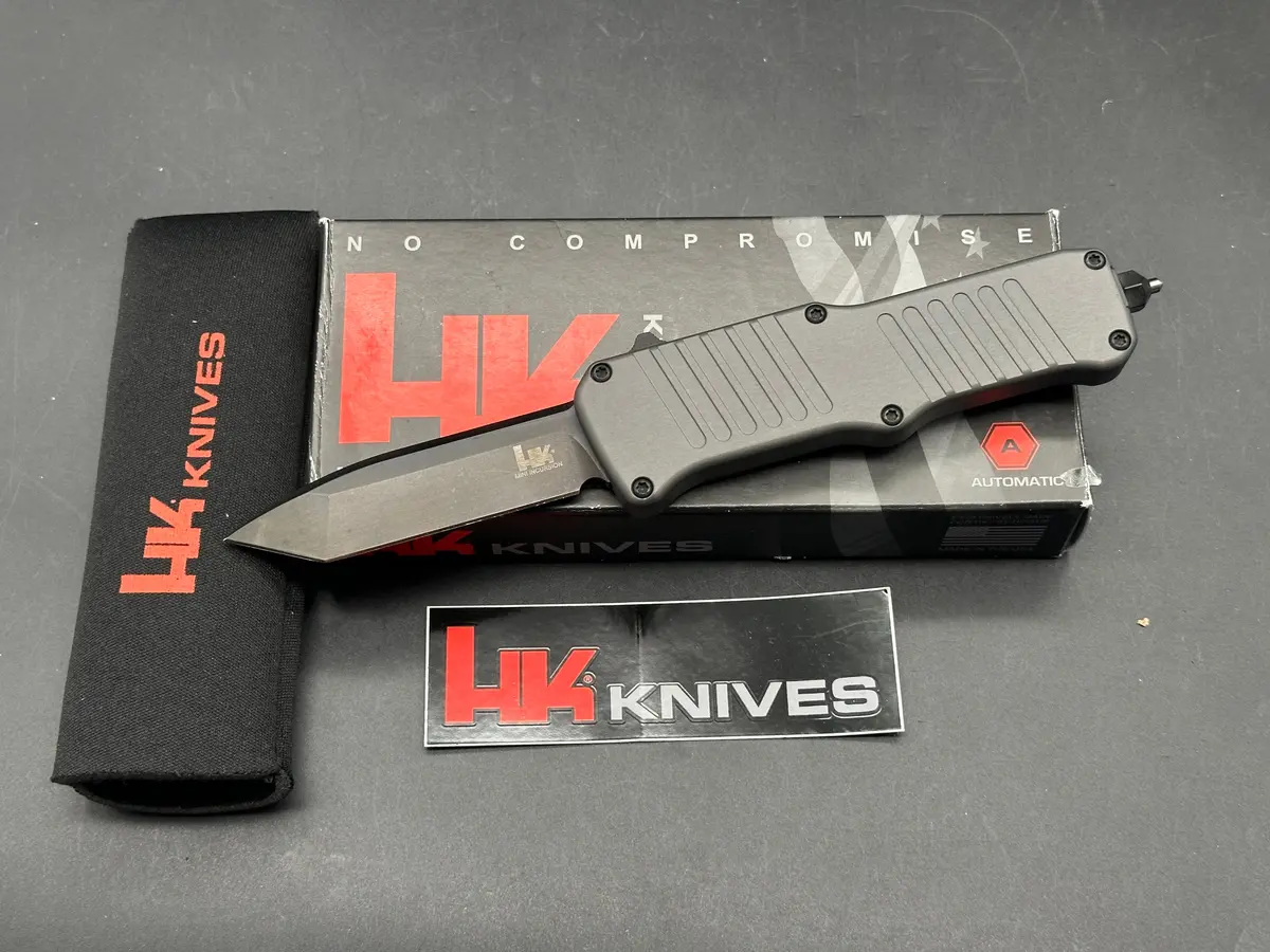 Hk Knives By Hogue Mini Incursion Otf Auto Knife 2.95" 154Cm Black Tanto Plain Blade, Gray Aluminum Handles 1