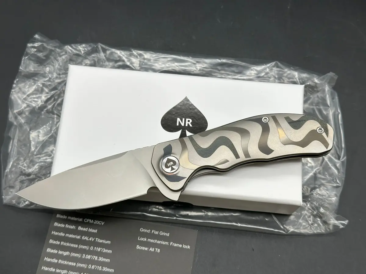 Nriggi Knives "Jersey" Laser Engraved Titanium Scales W/Cpm 20Cv Bead Blast Blade (Wave Pattern) 1