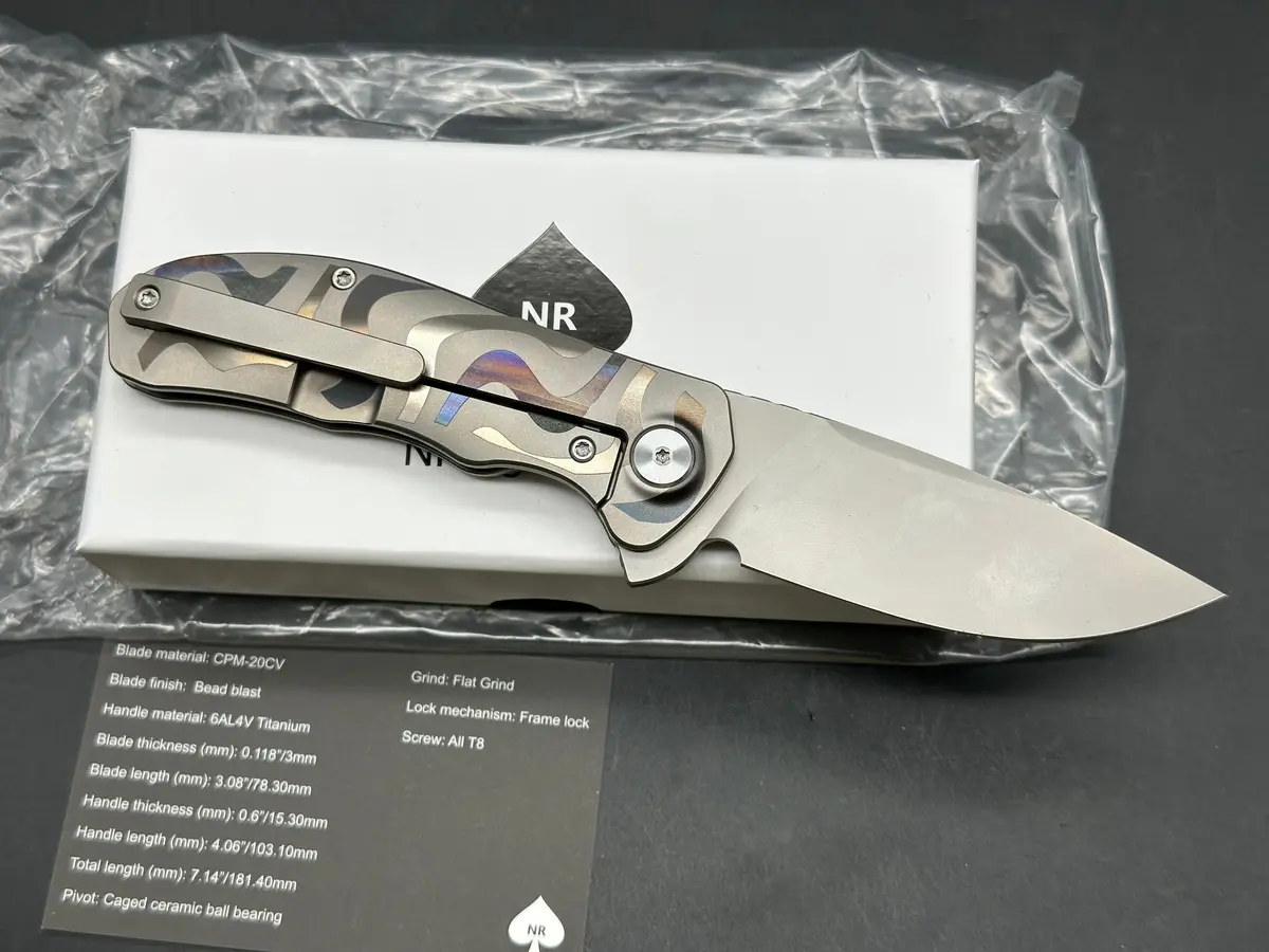 Nriggi Knives "Jersey" Laser Engraved Titanium Scales W/Cpm 20Cv Bead Blast Blade (Wave Pattern) 2