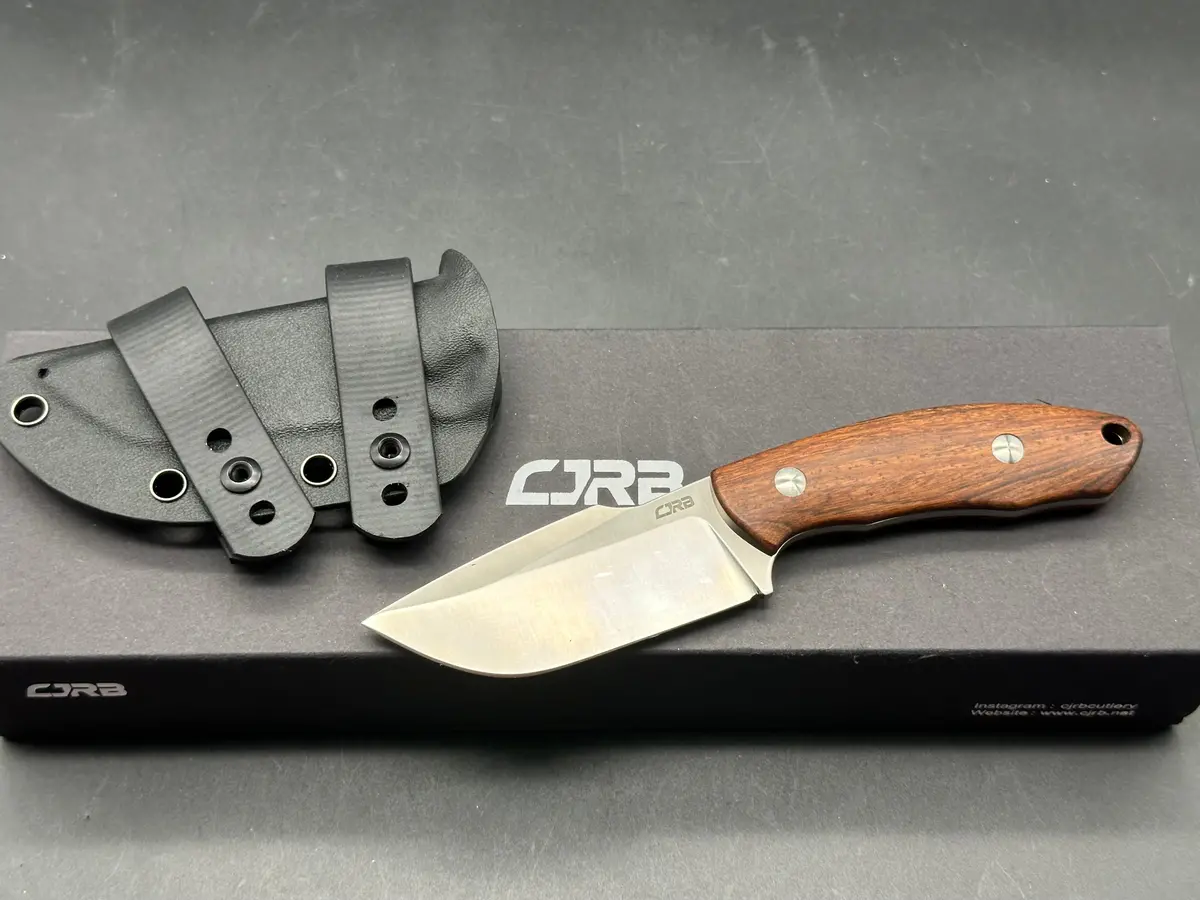 Cjrb Mutt Fixed Blade Knife Brown Wood Handle Drop Point Plain Edge 1