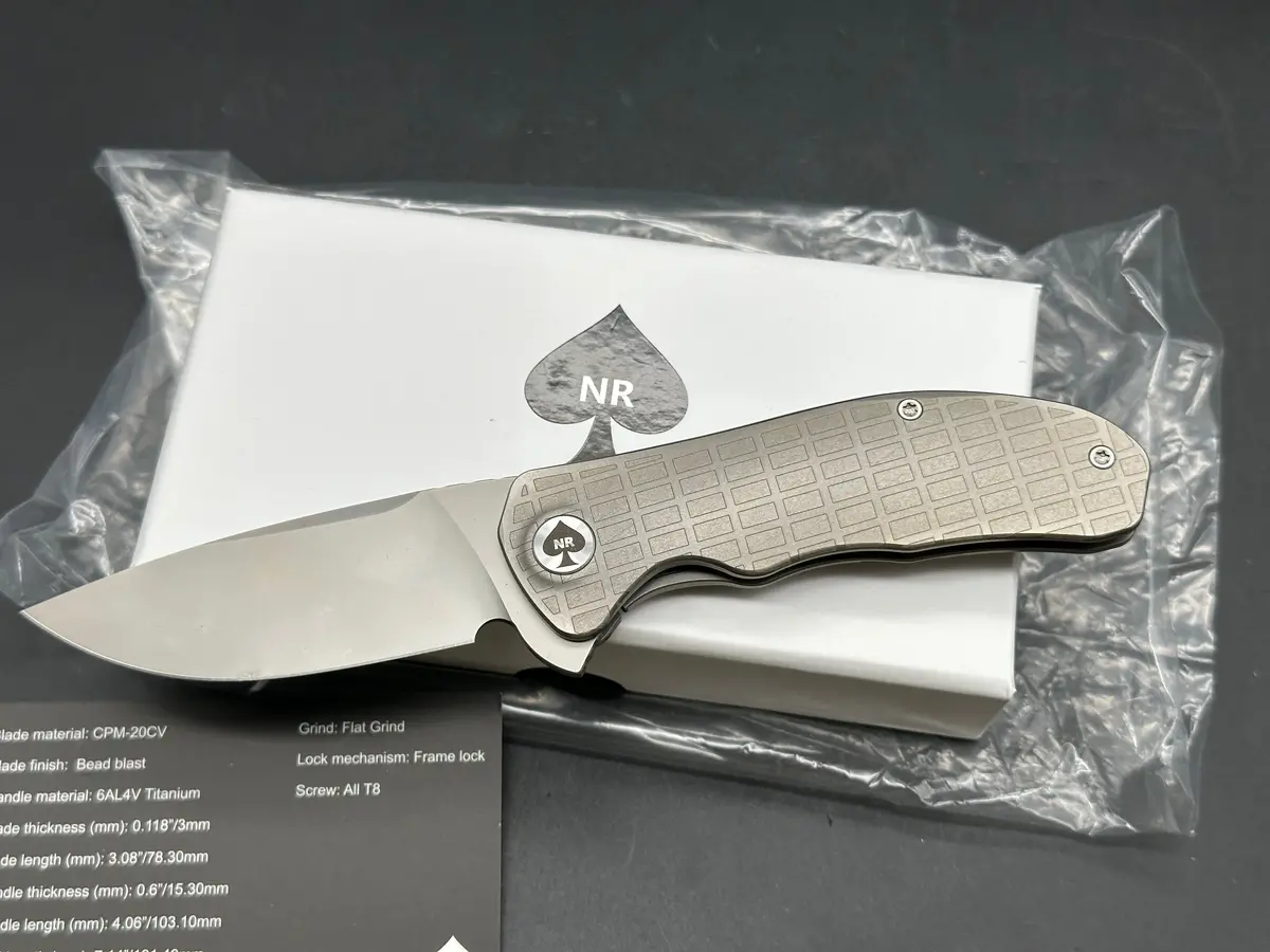 Nriggi Knives "Jersey" Laser Engraved Wave Titanium Scales W/Cpm 20Cv Bead Blast Blade 1