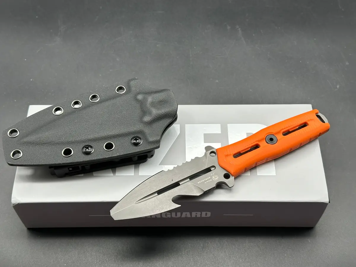 Kizer Norcross Fixed Blade Orange G10 Handle Nitro-V Spear Point Partially Serrated Edge 1