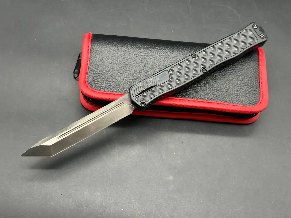 Heretic Cleric Ii Tanto Auto Knife Black Chassis W/Stainless Inlay (4.2" Black) 1