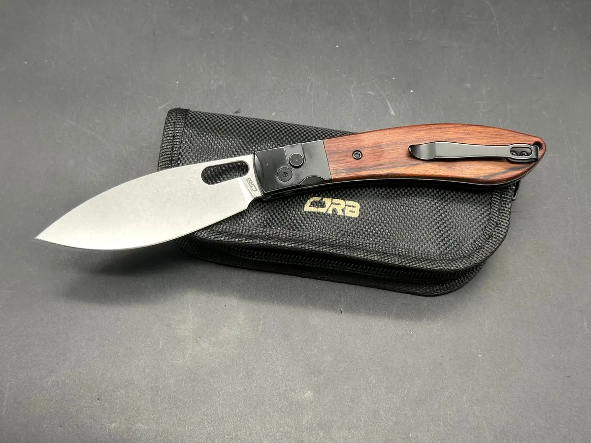 Cjrb Sasaya Button Lock Knife Wood (3.5" Stonewash) 1