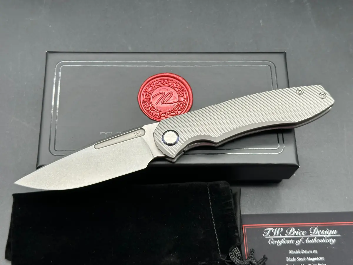 T.W. Price Dawn V.3 (3.3") Cpm Magnacut Deep Angle Milled Titanium Scales Plus Timascus Pocket Clip And Timascus Pivot Collar 1