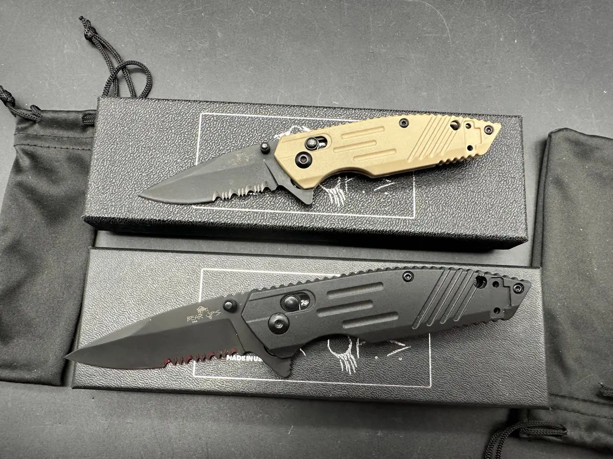 2 Knife Deal :  Bear Ops Rancor D2 Black And Bear Ops Rancor Tan Serrated Handles 1