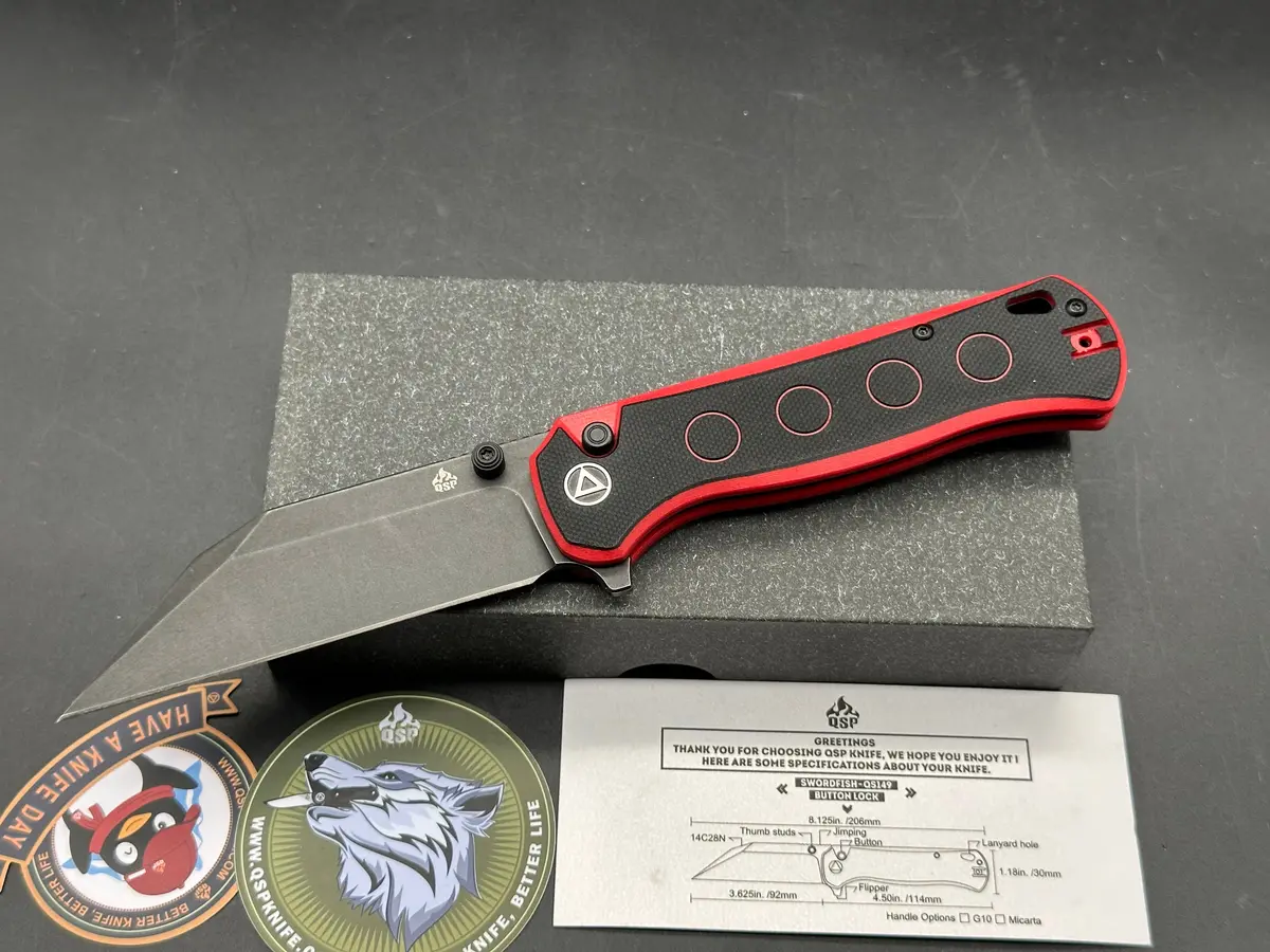 Qsp Swordfish Button Lock Knife Black/Red G-10 (3.625" Bw) 1