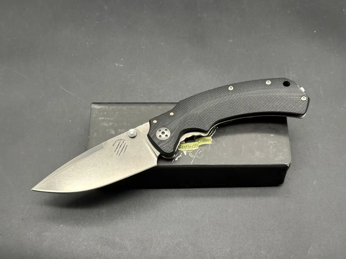 Bastinelli Red Folder Frame Lock Knife (3.5" Stonewash) 1