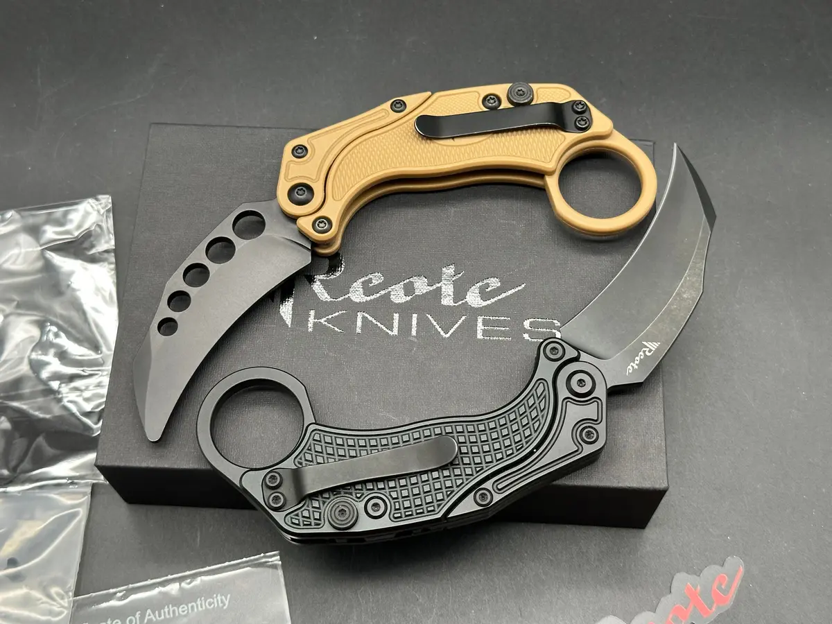 Reate Exo-K Gravity Karambit Button Lock Knife Black Aluminum (3.1" Black) 1