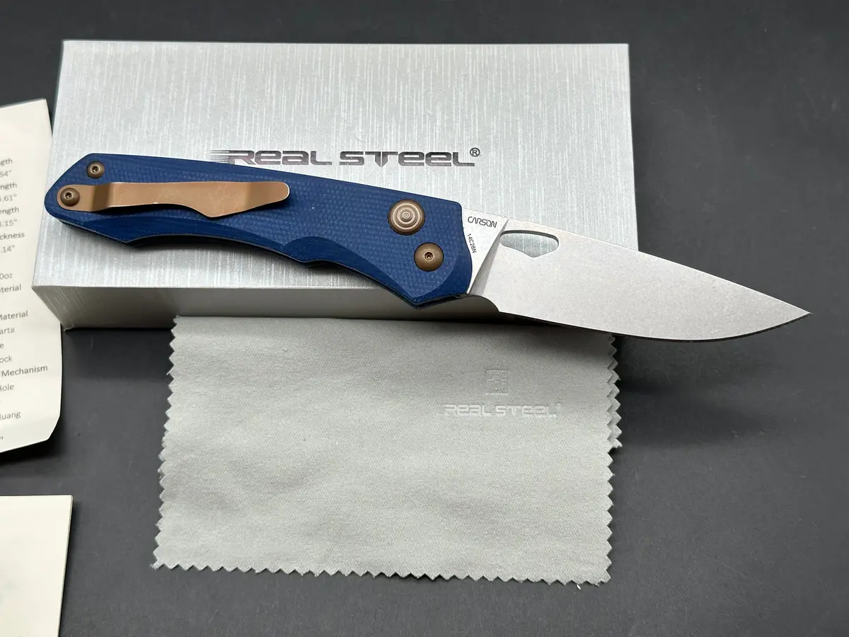 Real Steel Griffin Pro Blue Denim Handle Button Lock 14C28n Blade 2