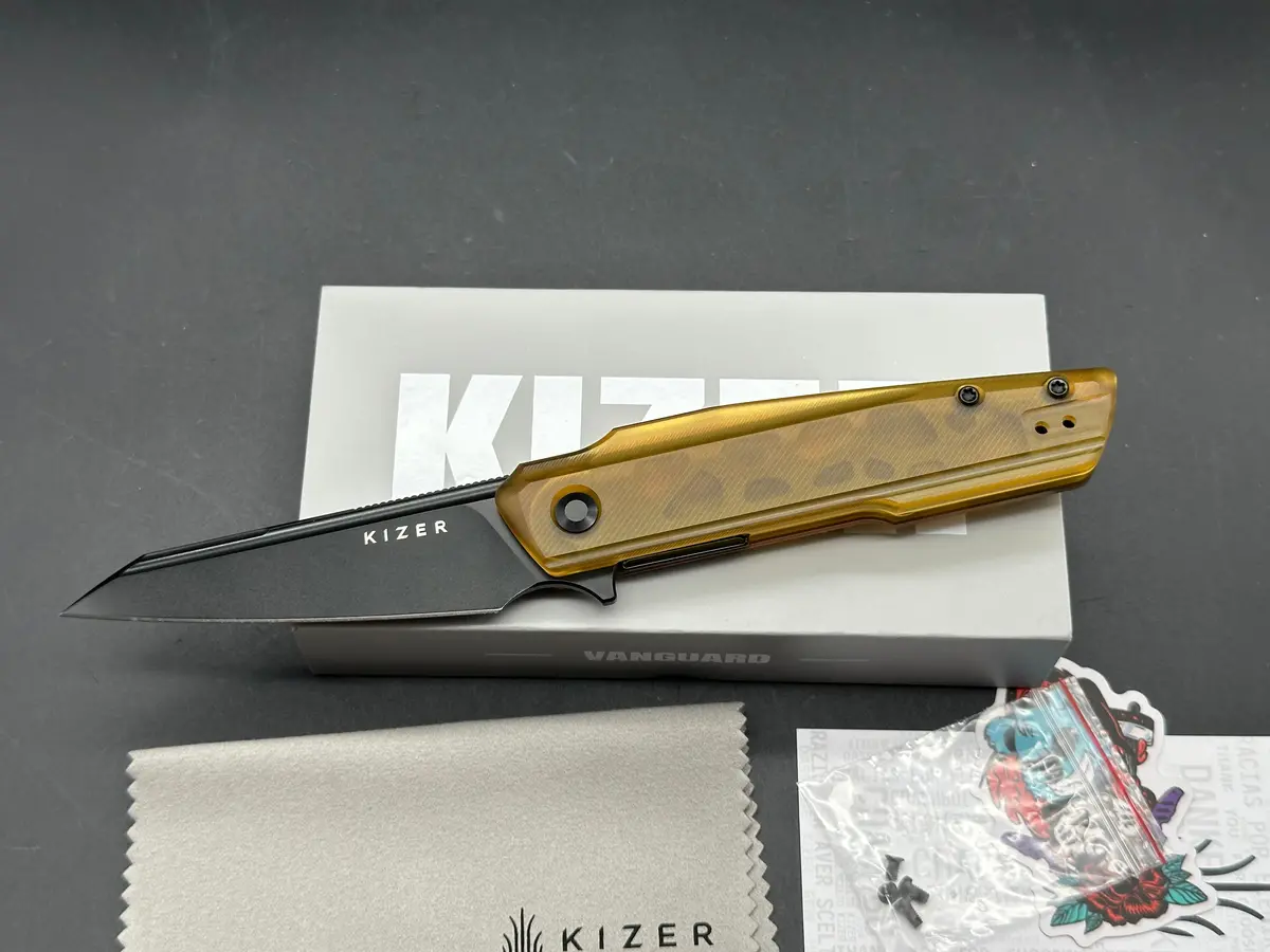 Kizer Skinner Folding Knife Pei Handle Black Pvd Nitro-V Blade 1