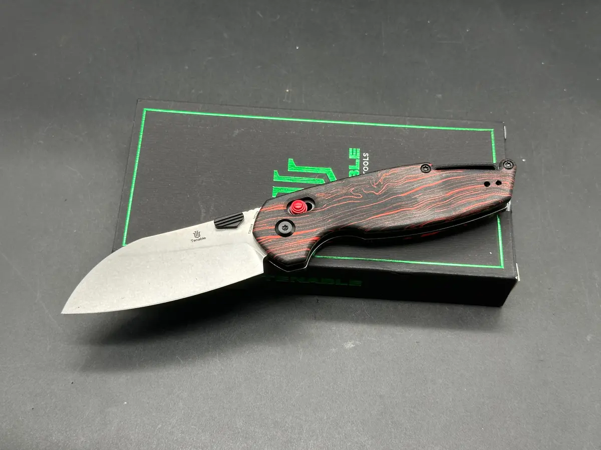 Tenable Model 6 Red & Black G-Mascus Handle 3.1" Stonewashed 14C28n Blade 1