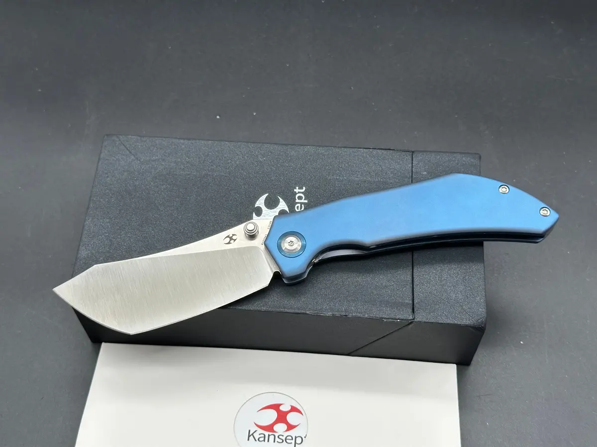 Kansept Tipper Folding Knife Blue Titanium Handle S35vn Wharncliffe Plain Edge 1