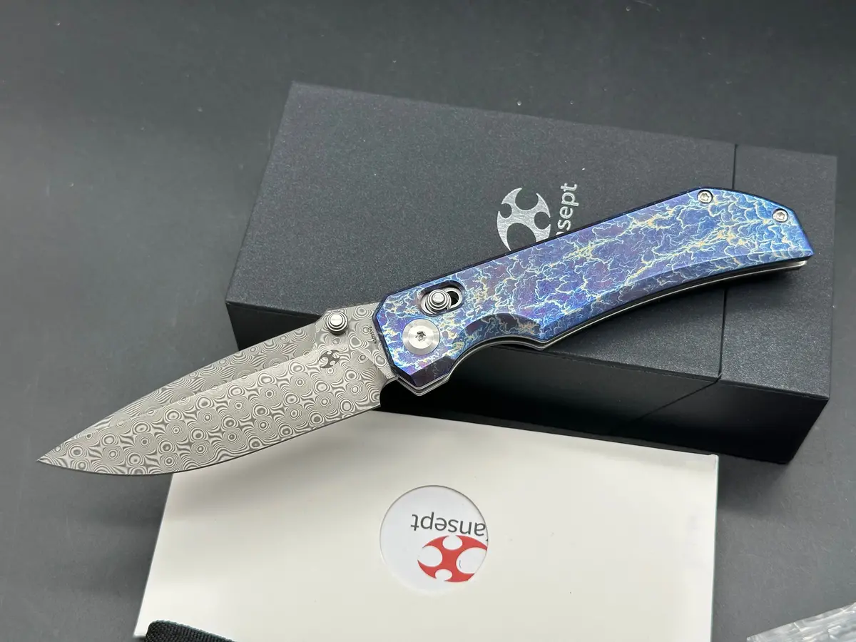 Kansept Eaglestrike Lightning Strike Titanium Handle Damascus Blade 1
