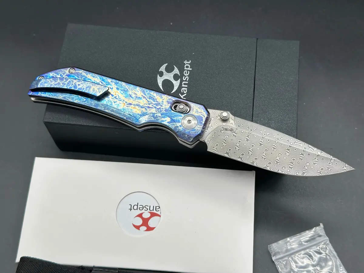 Kansept Eaglestrike Lightning Strike Titanium Handle Damascus Blade 2