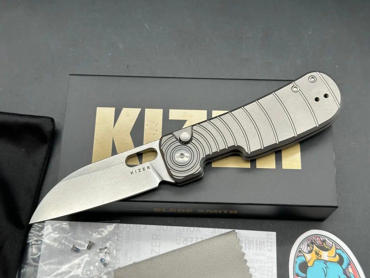 Wmk Exclusive Kizer Banish Xl Pocket Knife Top Liner Lock Titanium Handle Rex-45 Steel Blade 1