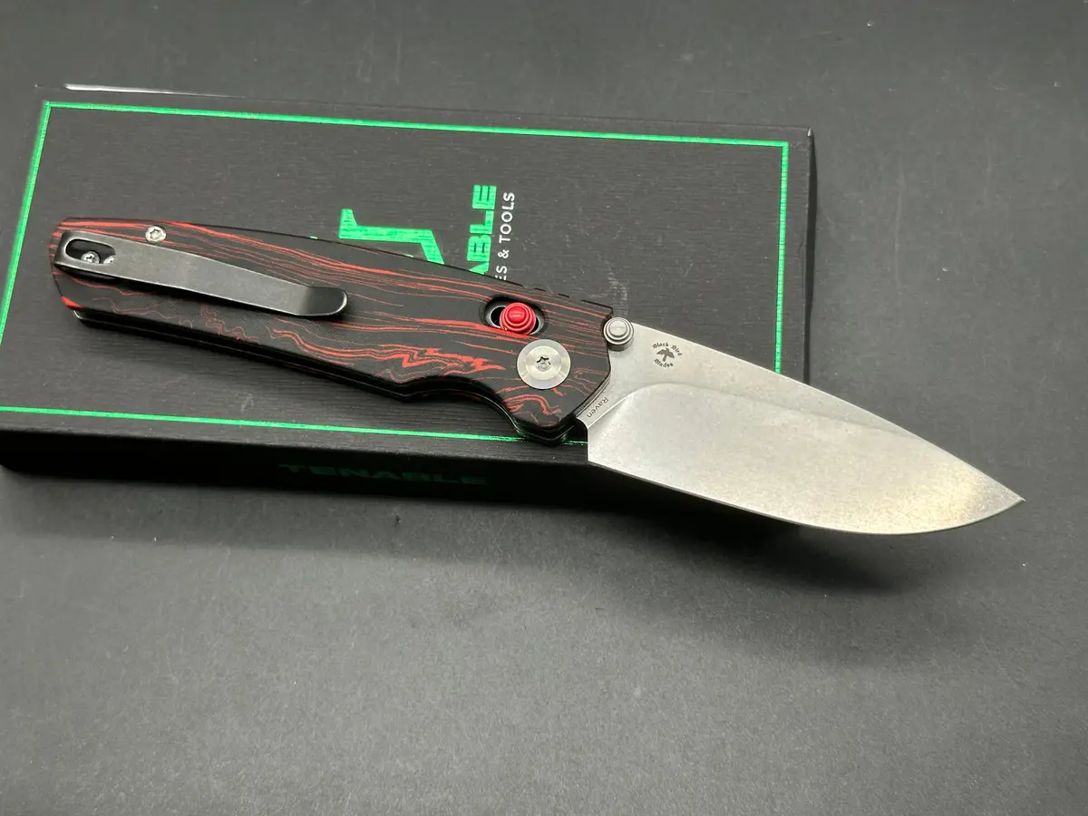 Tenable Raven Folding Knife Stonewashed 14C28n Blade Red And Black G-Mascus Handle 2