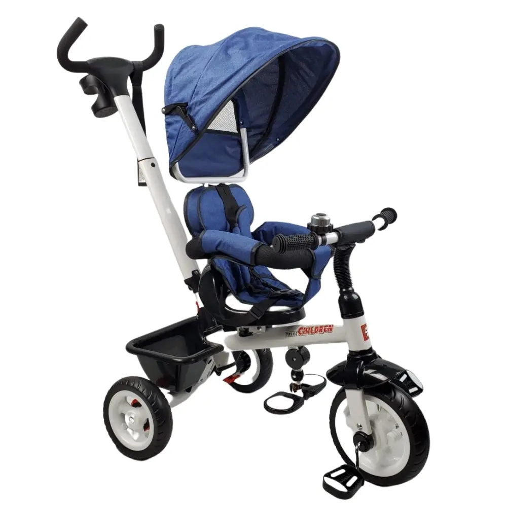 Deluxe Kids Tricycle With Sun Canopy & Parent Handle - Navy 1