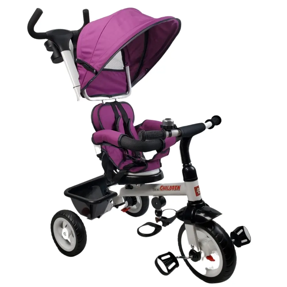 Deluxe Kids Tricycle With Sun Canopy & Parent Handle - Purple 1
