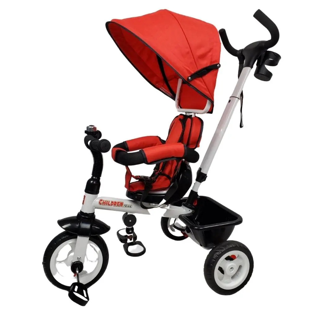 Deluxe Kids Tricycle With Sun Canopy & Parent Handle - Red 1