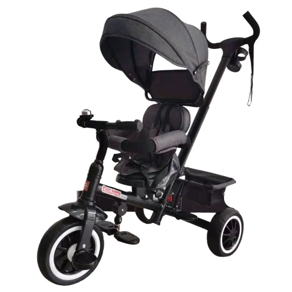 Reverse Seat Kids Baby Toddler Tricycle With Parent Handle - Grey 1