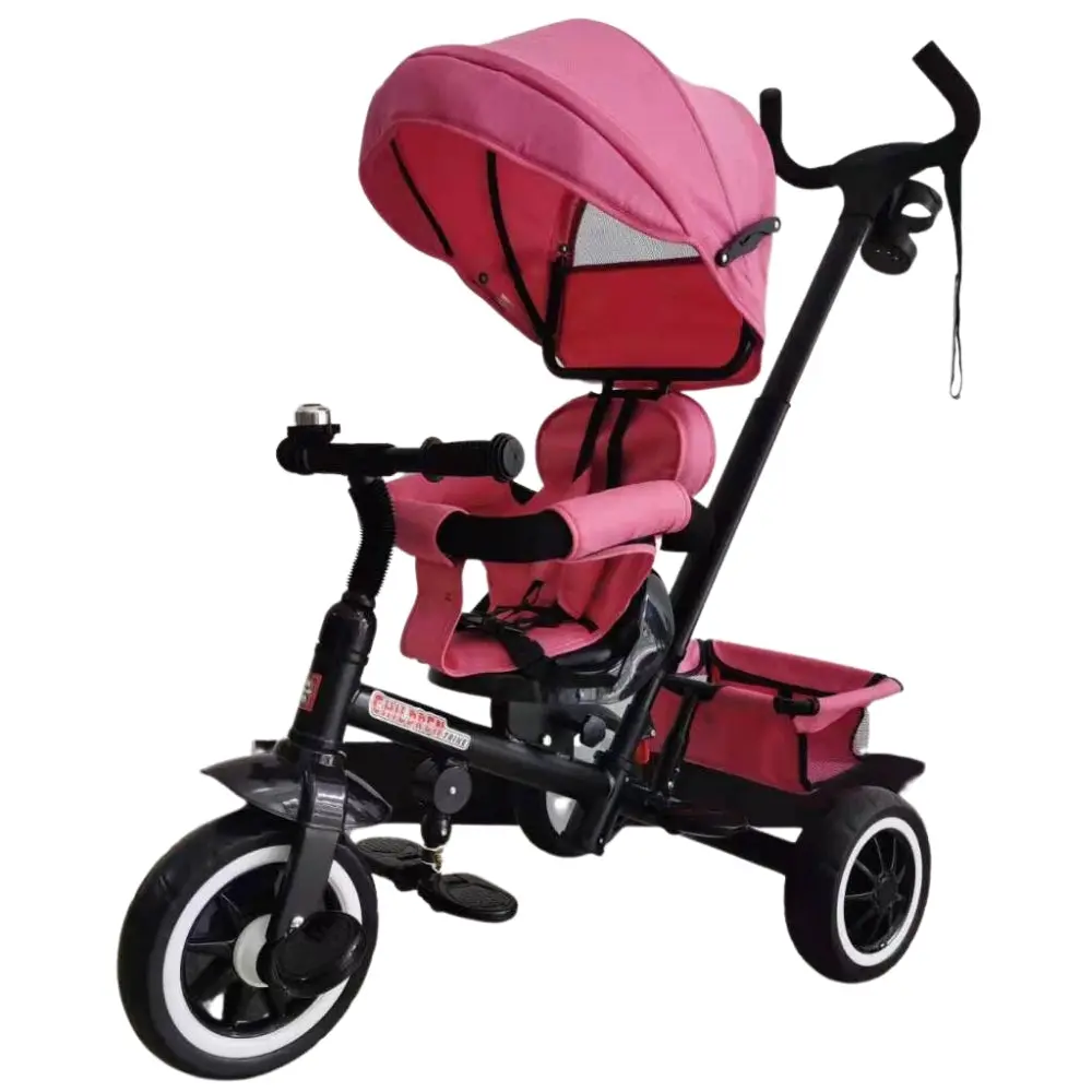 Reverse Seat Kids Baby Toddler Tricycle With Parent Handle - Pink 1