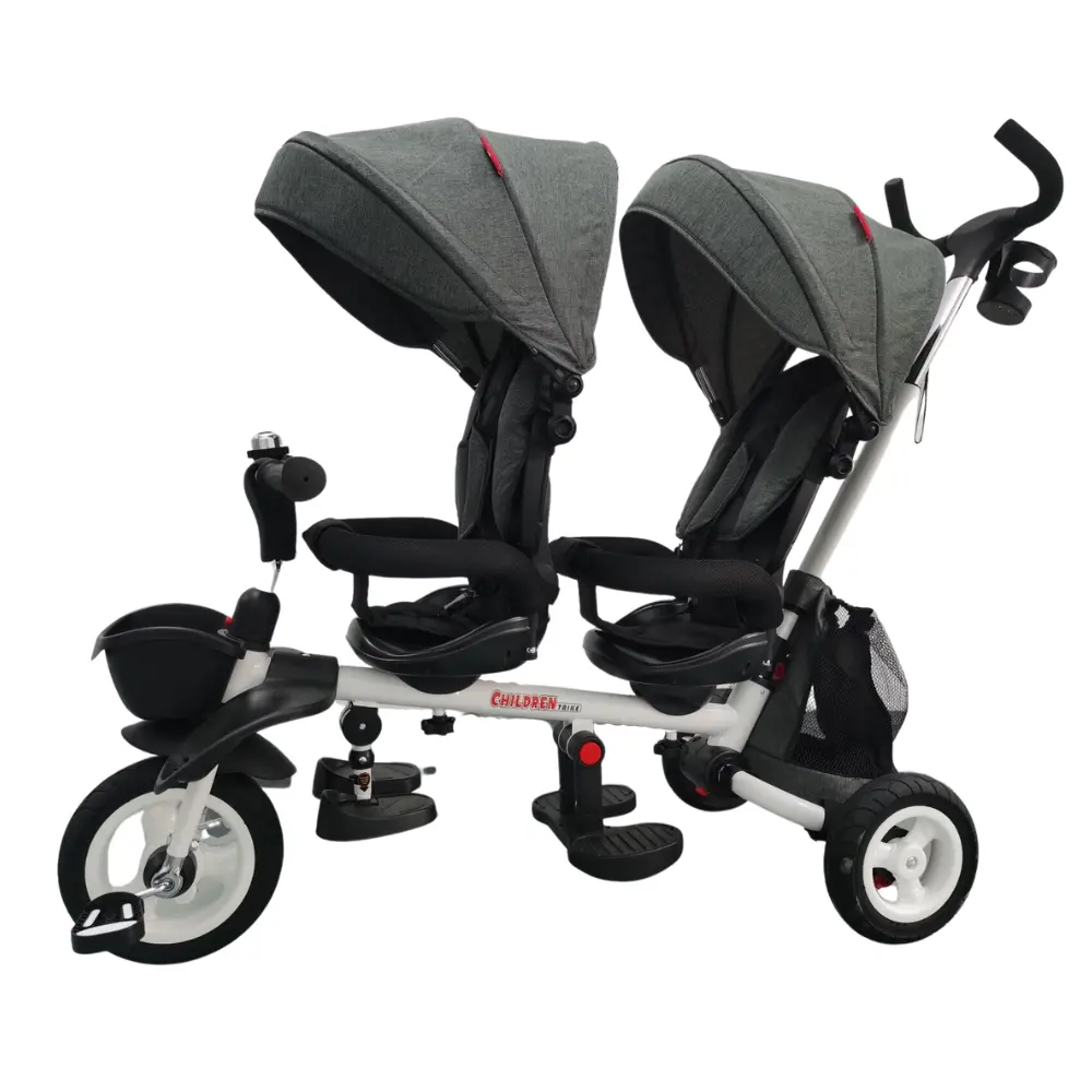 Aussie Baby Foldable Tandem Stroller Trike - Grey 1