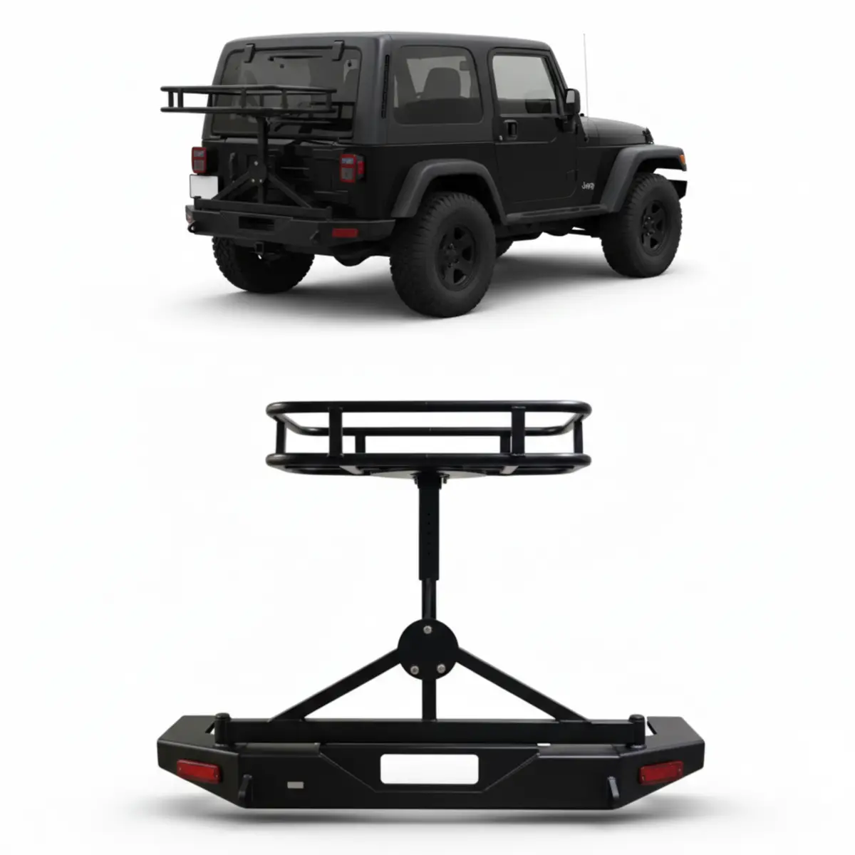 Jeep Wrangler Rear Bumper W/ Tyre Holder & Cargo Basket Pro Performance | Uae 1