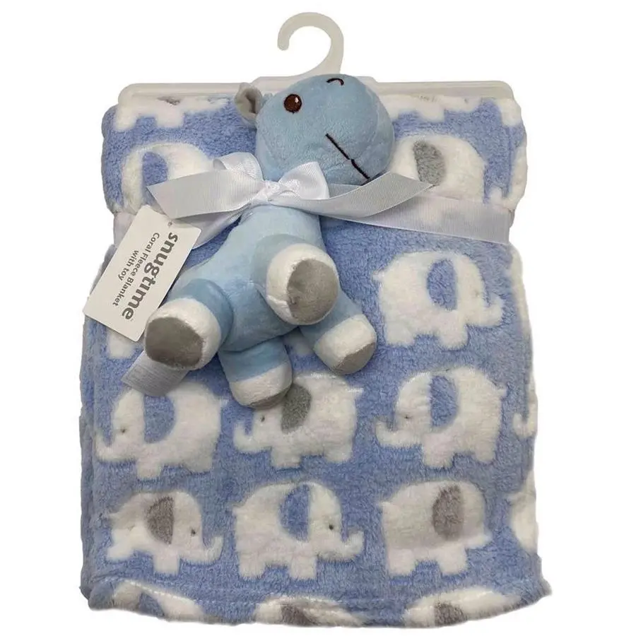 Snugtime Coral Fleece Blanket With Toy - Blue Elepant 1
