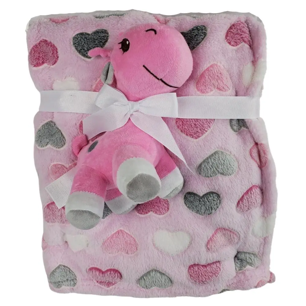 Snugtime Coral Fleece Blanket With Toy - Pink Hearts 1