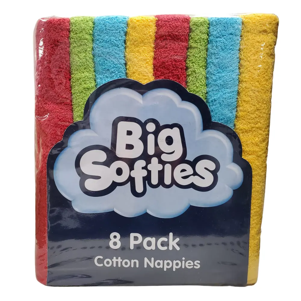 Big Softies Coloured Towelling Nappies 8 Pack - Assorted 1