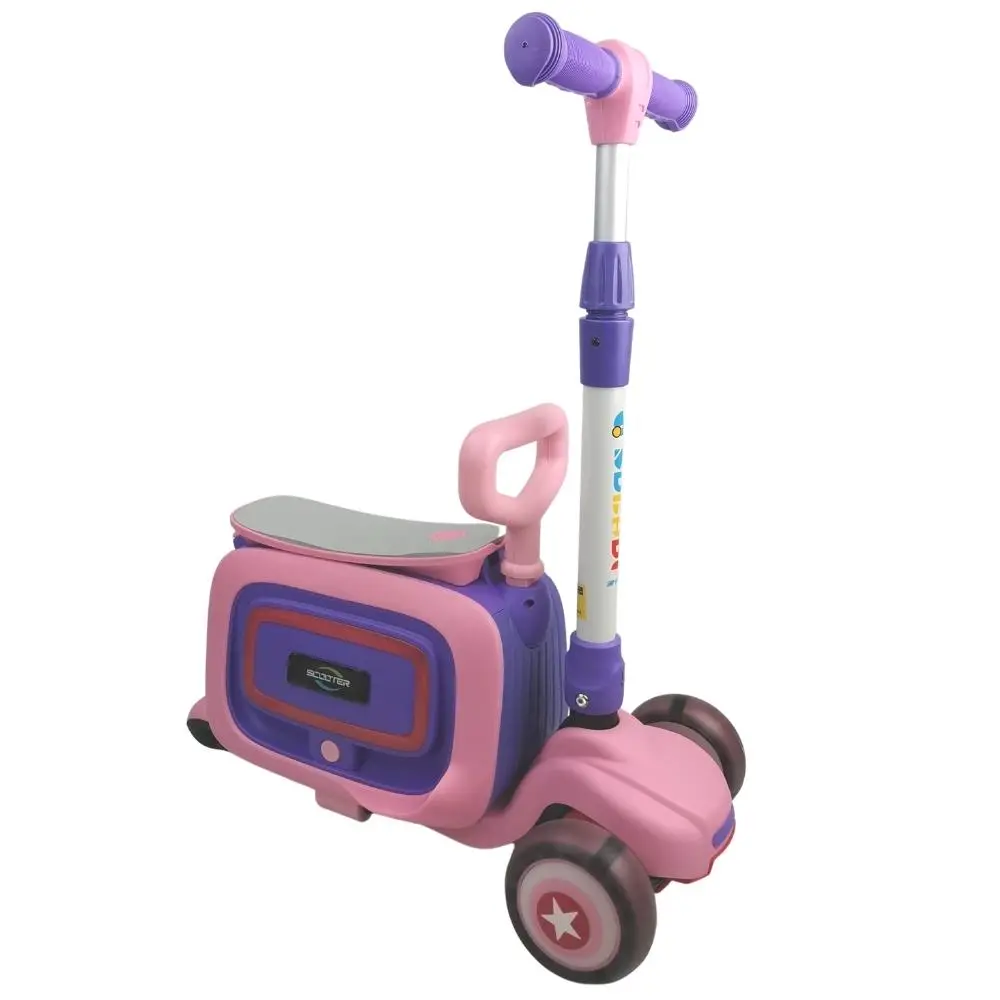 Supermax 3-In-1 Kids Foldable Scooter With Mini Suitcase - Pink 1