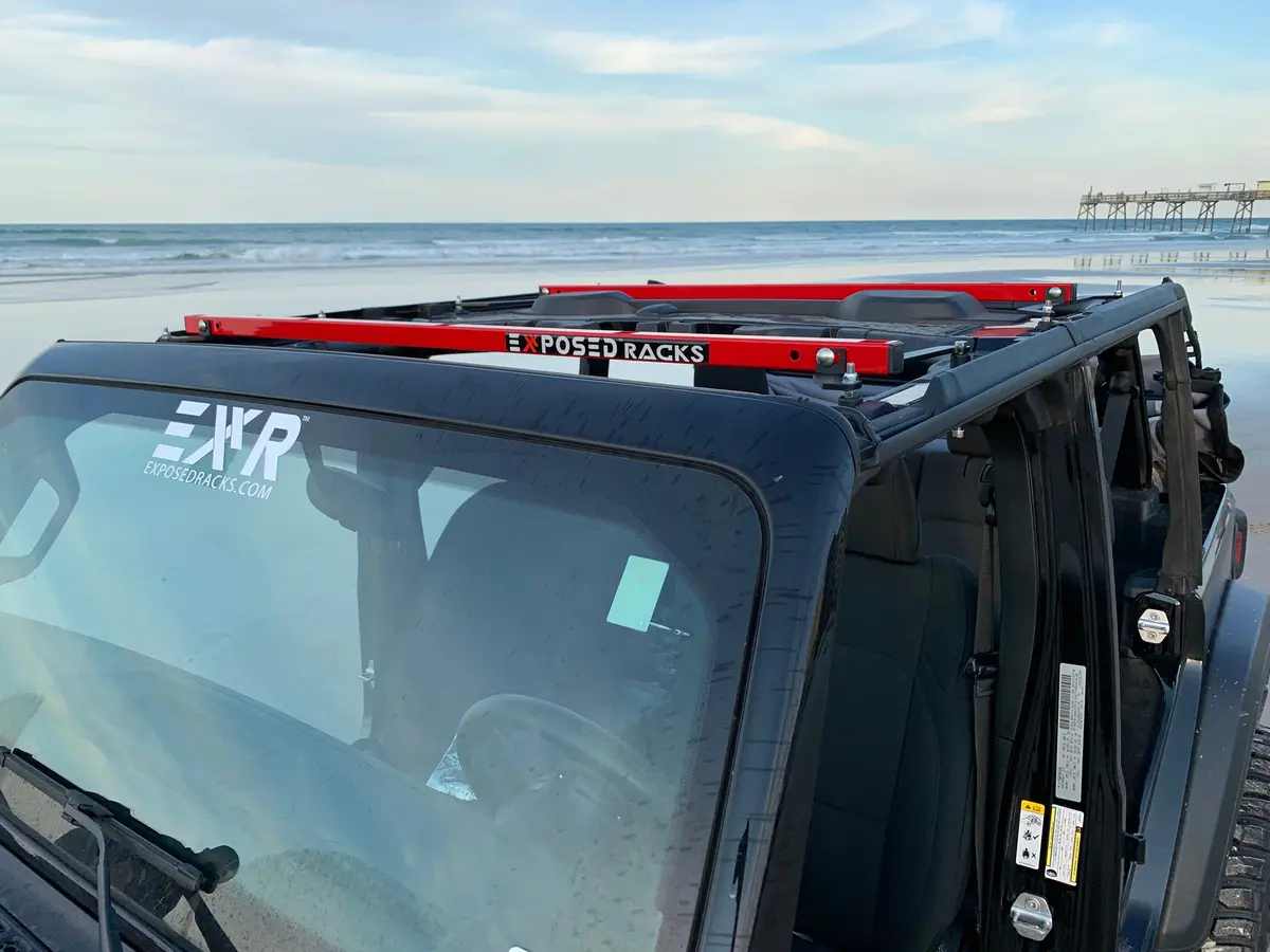Exposed Racks 9754 Click-In Red Under Soft Top Roof Racks Jeep Wrangler Jlu 4Dr 1