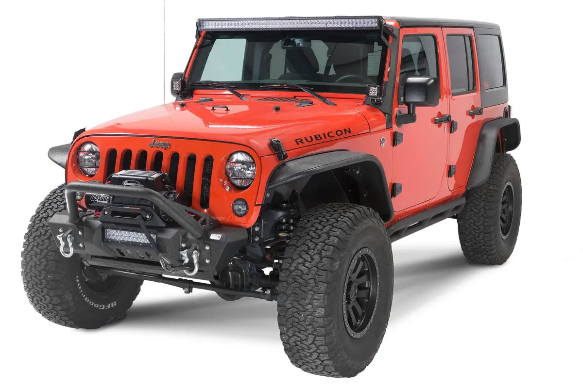 Fishbone Offroad Front Stubby Winch Bumper With Tube Guard For 07-18 Jeep Wrangler Jk 1