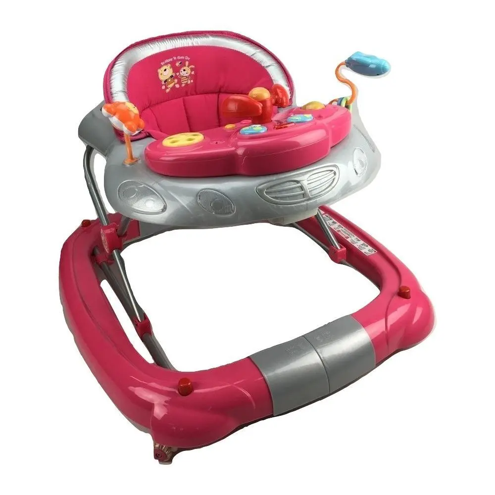 Fuchsia Pink Car 2-In-1 Baby Walker & Rocker 1