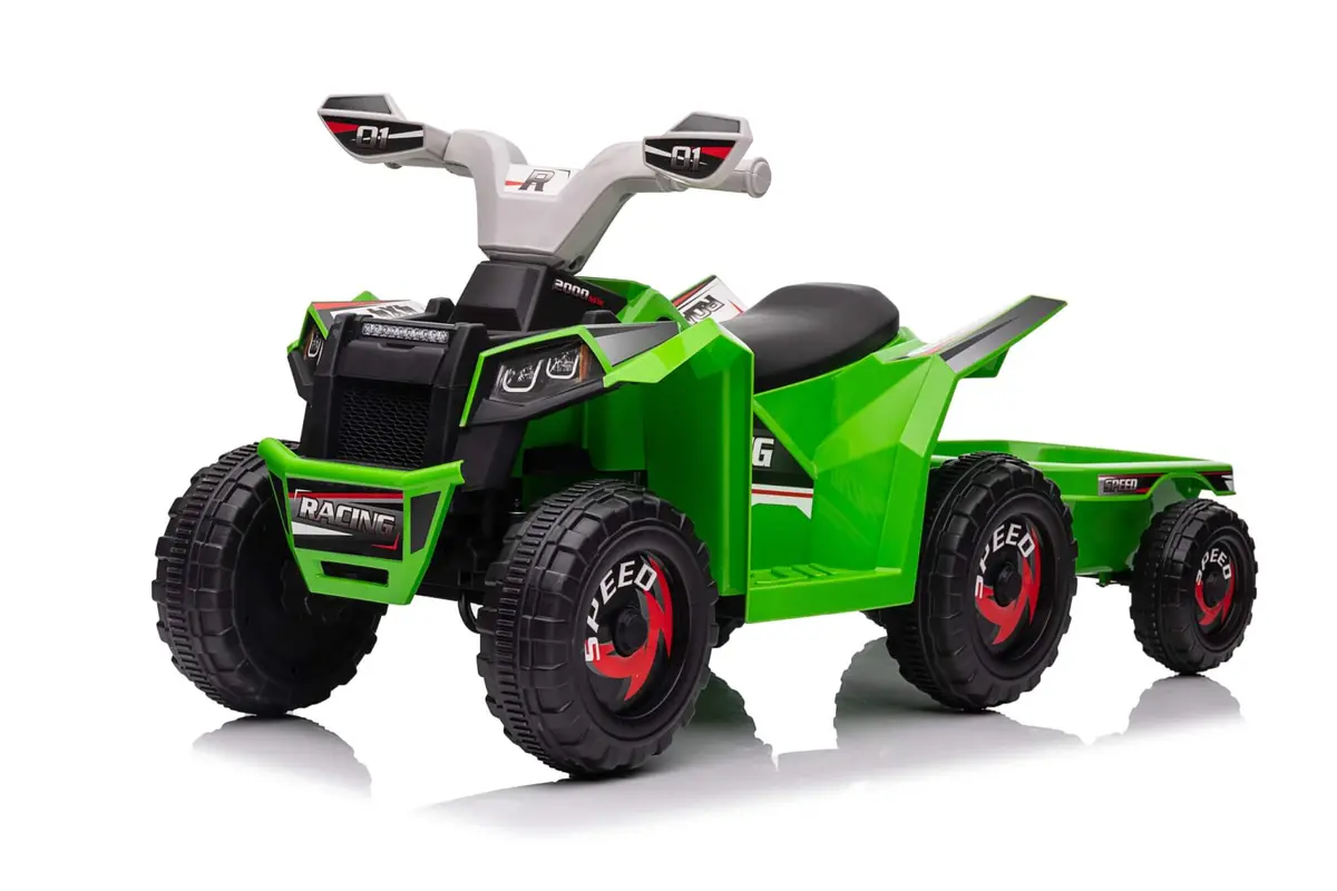6V Kids Electric Ride On Atv Quad With Trailer - Green 1