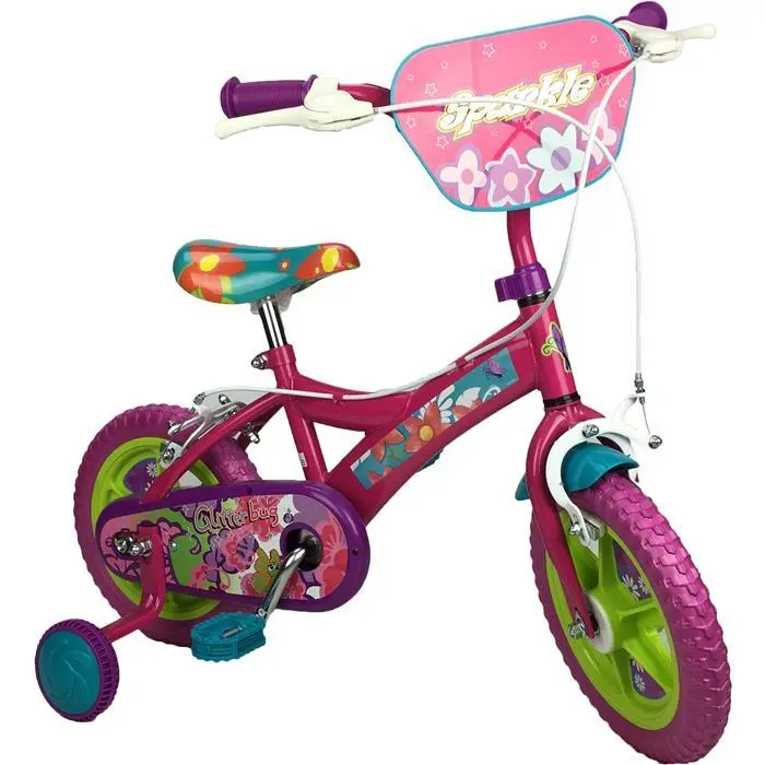 Sparkle Fuchsia Flower 12 Inch Girls Bike Pavement Cycle With Training Wheel 1
