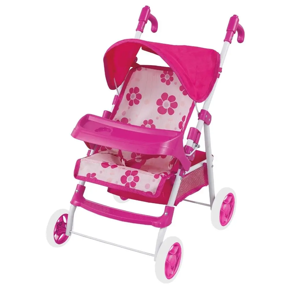 Aussie Baby Pink Flower Doll Stroller With Tray 1