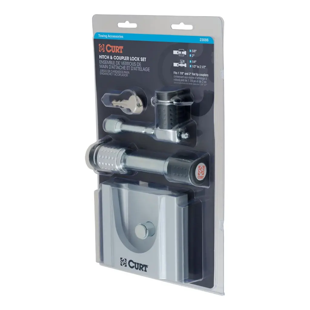 Curt - 23086 - Hitch & Coupler Lock Set (2" Receiver, 1/2" To 2-1/2" Latch, 1-7/8" & 2" Lip) 1