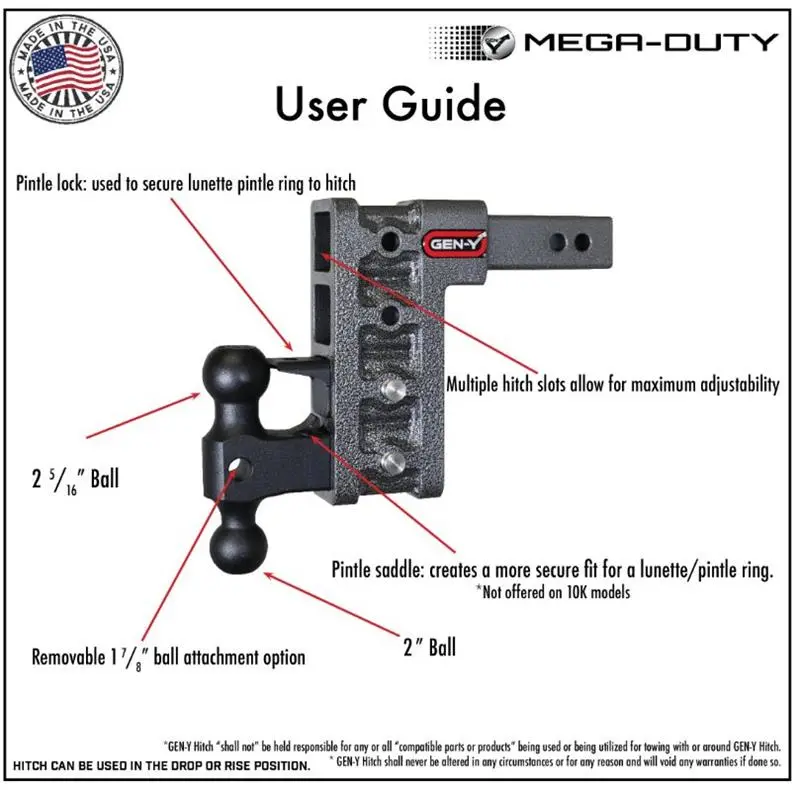 Gen-Y - Gh-324 - Mega-Duty 2″ Shank 7.5″ Drop 10K Hitch & Gh-031 Versa-Ball & Gh-032 Pintle Lock 1