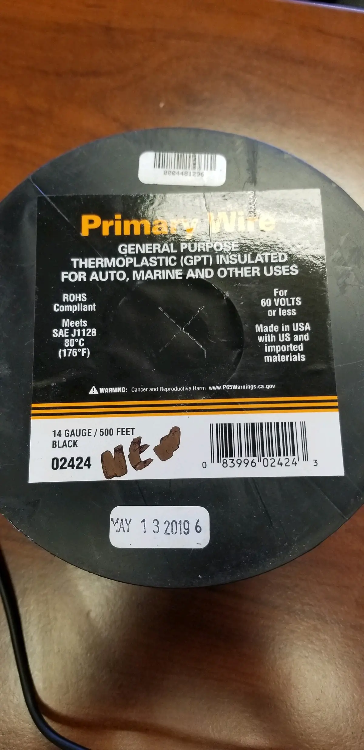 Wire Elec 14/1 Black *Sold By The Foot* 1