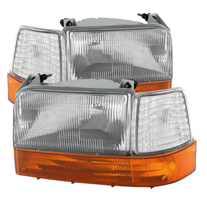 Xtune Ford F150/Bronco 92-96 Headlights W/Corner Bumper 6Pcs Amber- Clear Hd-Jh-Fb92-Set-Oeam-C 1