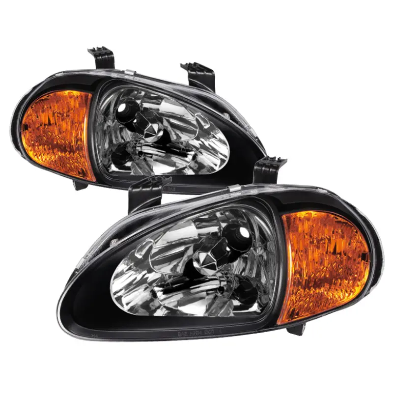 Xtune Honda Del Sol 93-97 1Pc Amber Crystal Headlights Black Hd-On-Hdel93-1P-Am-Bk 1